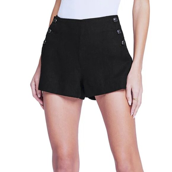 L'AGENCE Pants - L'AGENCE 'Jude' High-Rise Linen Sailor Shorts, Black